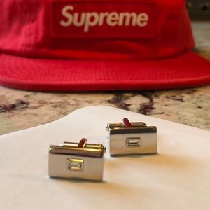 SILVER Crystal centered CUFF LINKS